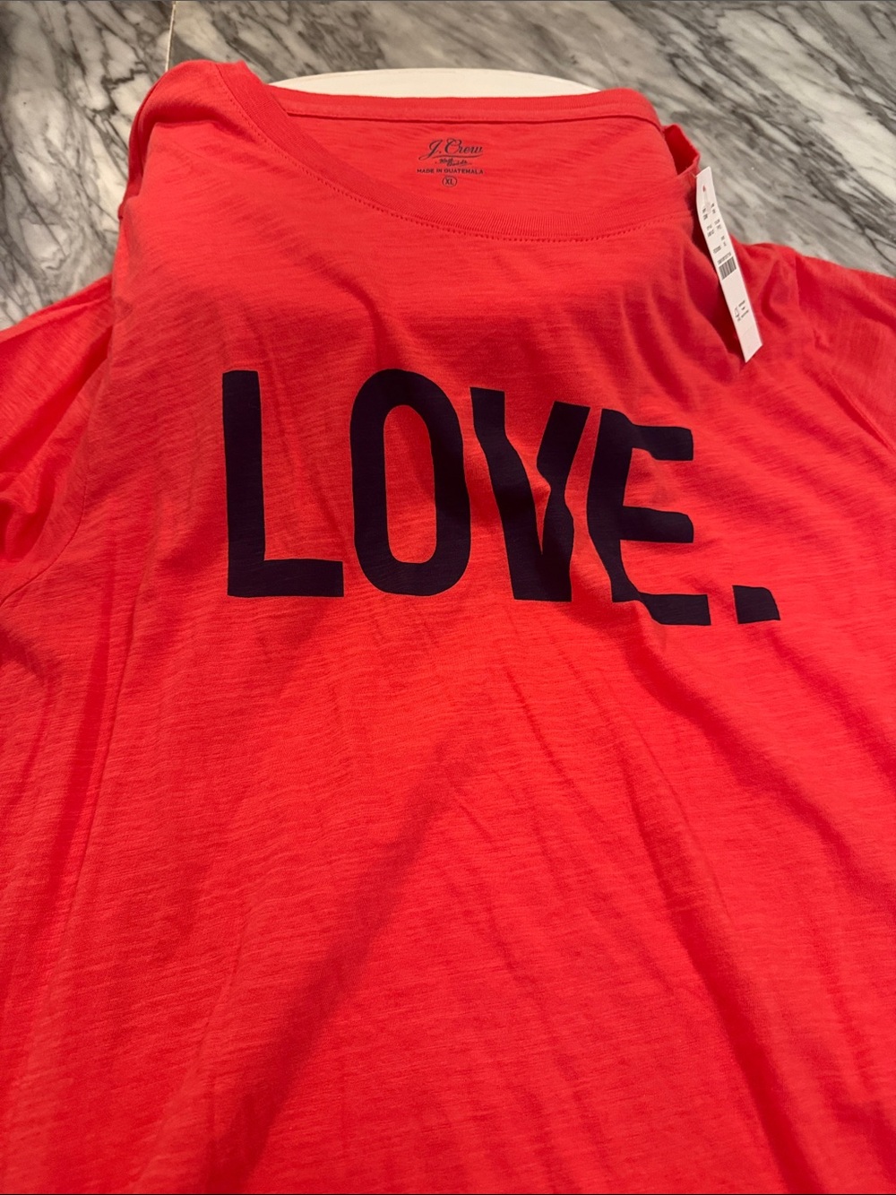 J. Crew Coral Red Short Sleeve Tee with Navy LOVE Graphic